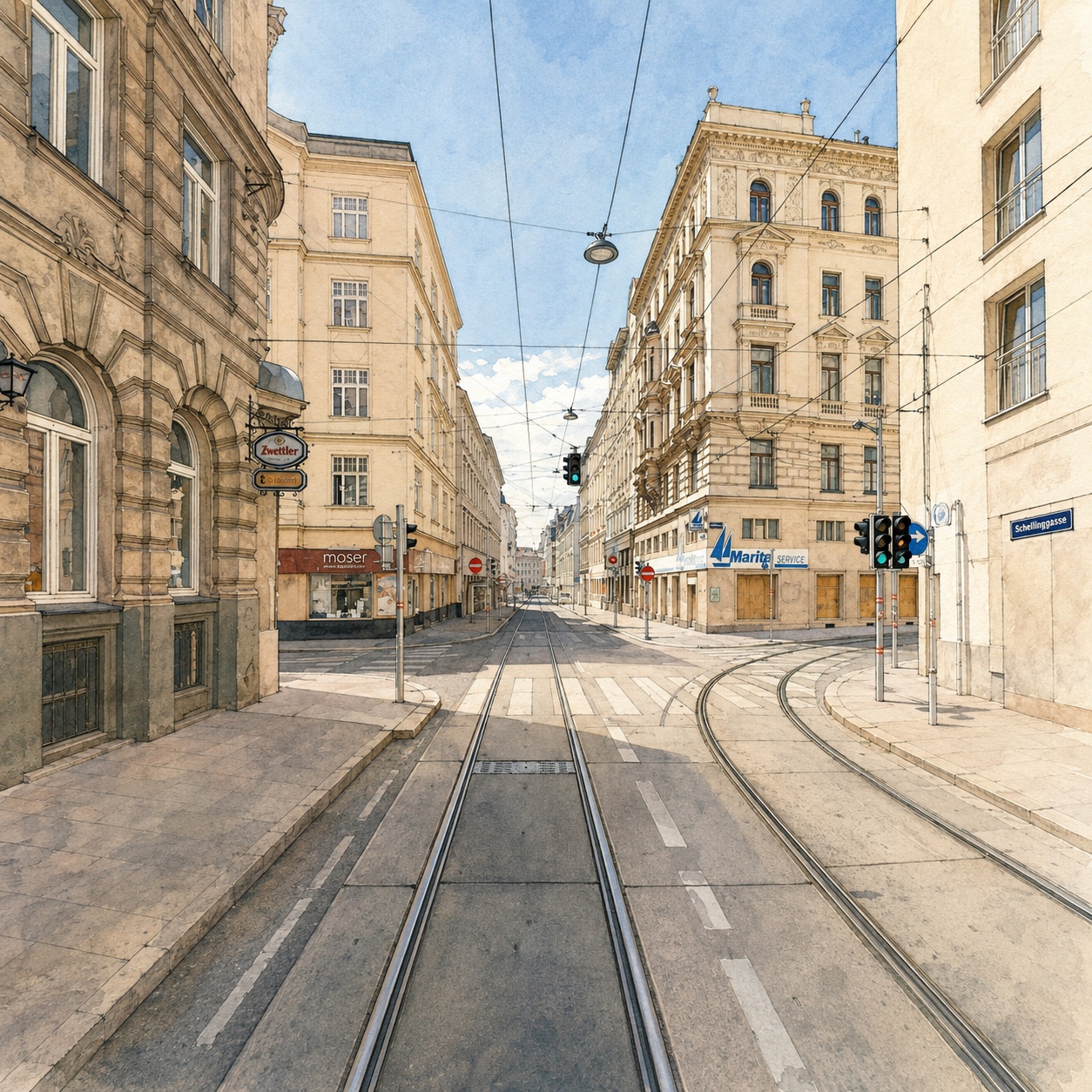 Tram intersection with tracks