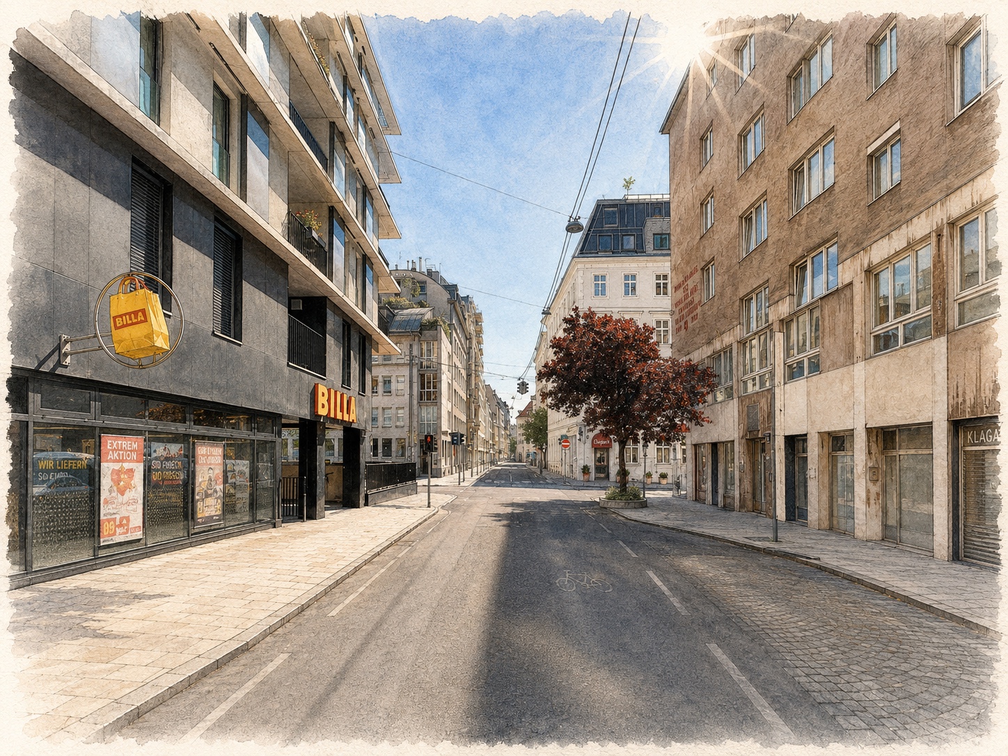 Billa shop on the left